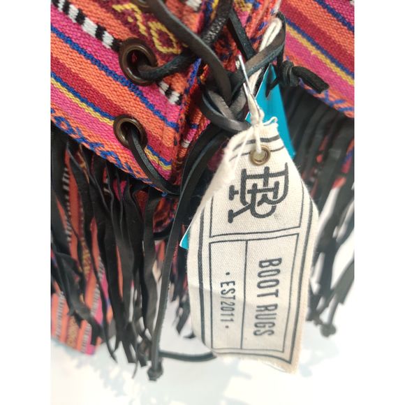 NWT Boot Rugs For Over The Boot Covers Candy Land Colors W Black Leather Fringe - Picture 5 of 14